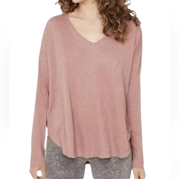 Wild Fable Dusty Pink Long-Sleeve V-Neck Thermal Style Top Size XS - Picture 1 of 6